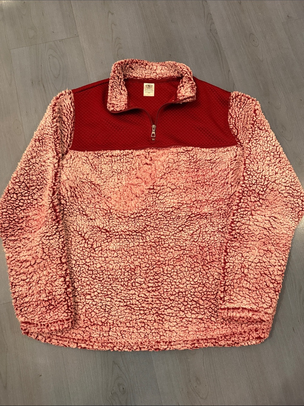 Athletic Works Pink Sherpa Quarter-Zip Pullover with Deep Red Yoke